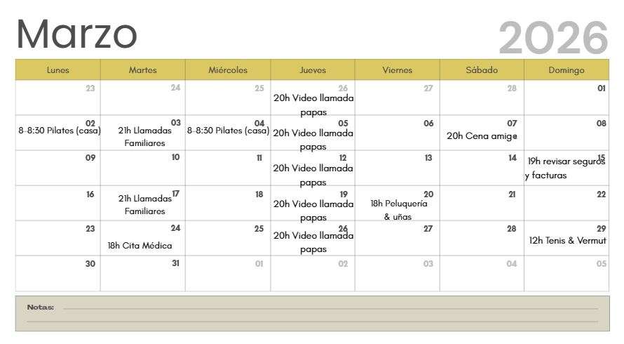 Calendario vida mensual by Psicoestilos