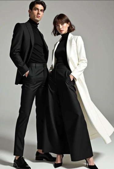 Hombre y mujer vestidos elegantes de pie